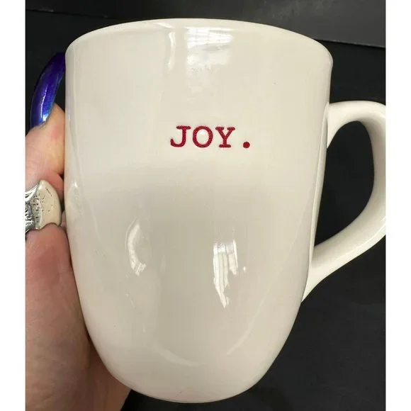RAE DUNN JOY White Coffee Mug Typewriter Font Red Interior 20 oz Christmas - Picture 7 of 7